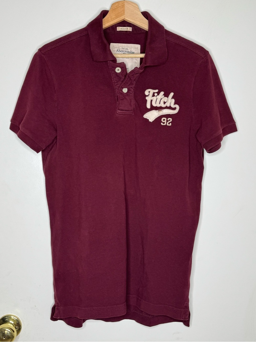 Vintage Abercrombie & Fitch Men's Burgundy Polo Shirt - 'Fitch 92' size XL